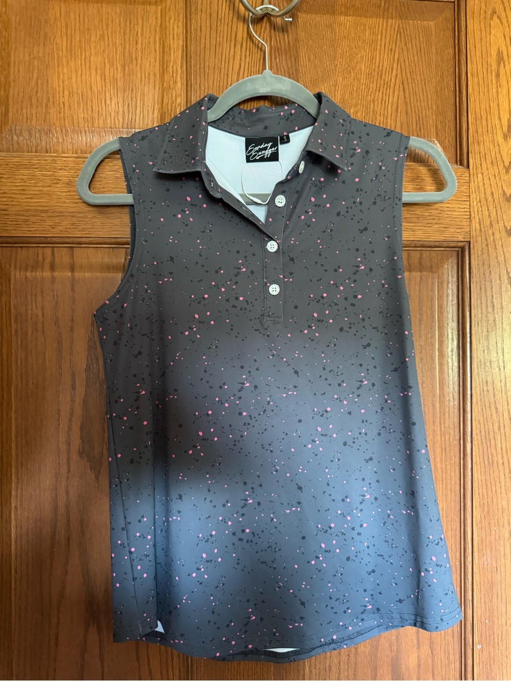 Sleeveless Collared Polo Tank - Gray with Pink Speckle